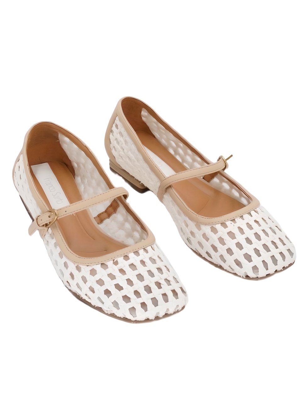 Franco Sarto Tinsley Womens Woven Square Toe Mary Jane Flats Ivory White Size 6M